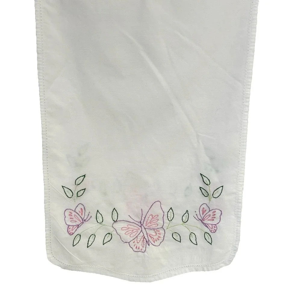 Vintage Hand Embroidery Butterfly Table Runner Dresser Scarf 42
